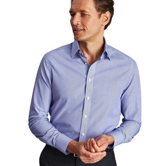 EUC Charles Tyrwhitt Non-Iron Bengal Blue Diagonal Stripe Button Down Shirt - Picture 1 of 7